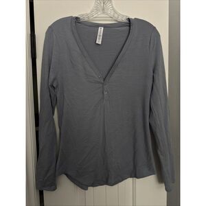 Athleta Shirt Womens Small Blue Gray Heley Vneck Long Sleeve Bliss Sleep